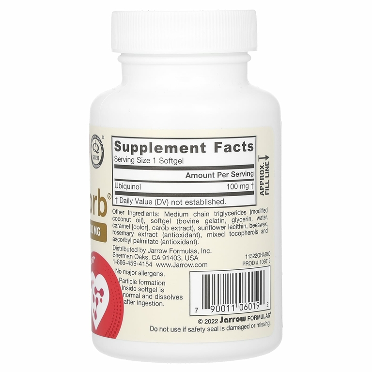 Jarrow Formulas, QH-Absorb, убихинол, максимальное усвоение, 100 мг, 60 капсул