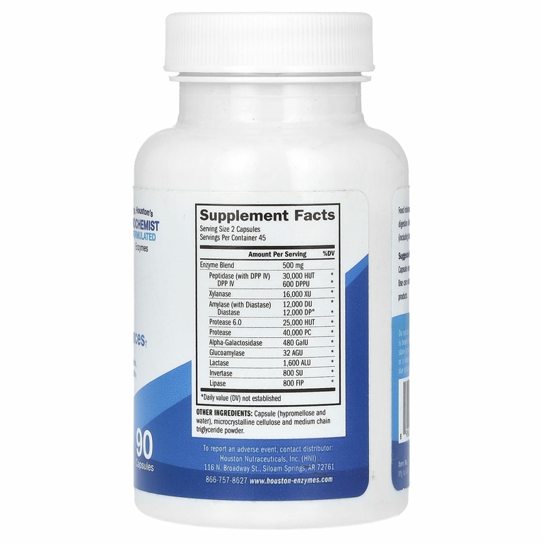 Houston Enzymes, TriEnza, ферменты помогающие при пищевой непереносимости, 90 капсул