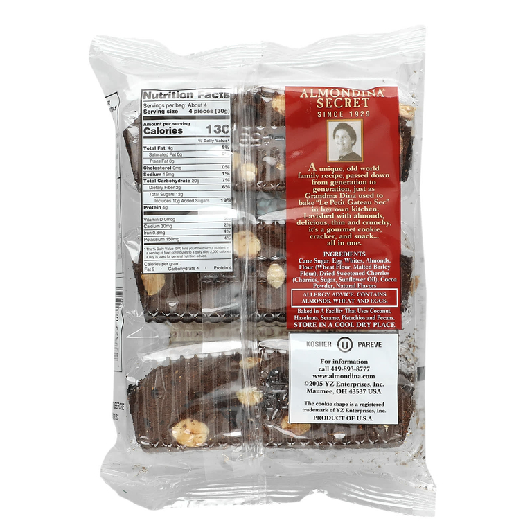 Almondina, шоколадное печенье с миндалем и вишней, шоколад и вишня, 113 г (4 унции)