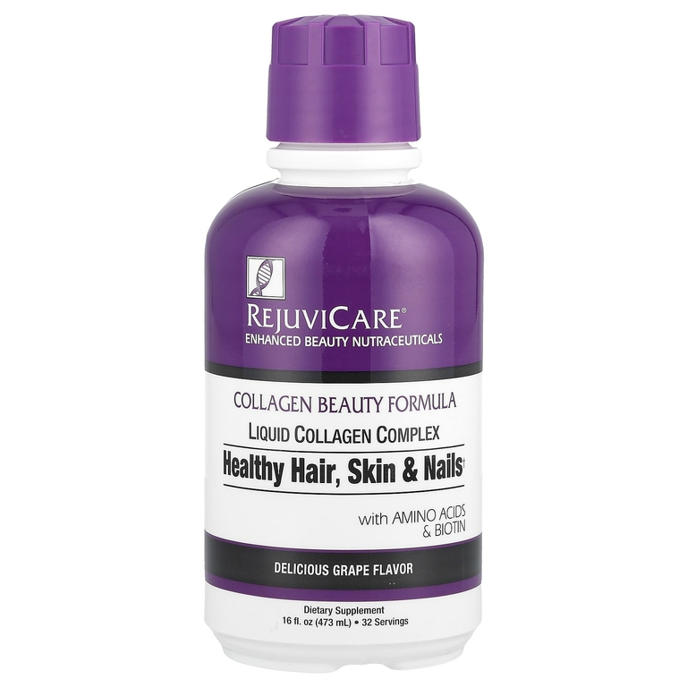 Rejuvicare, Collagen Beauty Formula, жидкий коллагеновый комплекс для здоровья волос, кожи и ногтей со вкусом винограда, 480 мл (16 жидк. унций)
