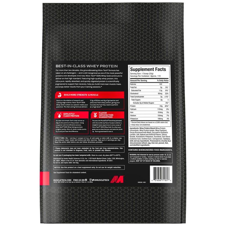 MuscleTech, Nitro Tech, 100% Whey Gold, сывороточный белок в порошке, двойной шоколад, 3,63 кг (8 фунтов)