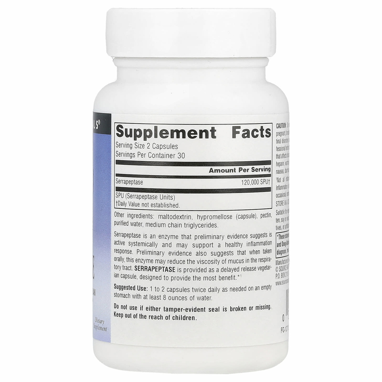 Source Naturals, Серрапептаза, 60 капсул