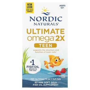 Nordic Naturals, Teen, Ultimate Omega 2X, для подростков от 12 лет, со вкусом клубники, 60 миникапсул