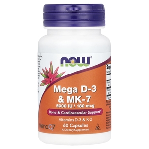 NOW Foods, мега D3 и MK-7, 5000 МЕ / 180 мкг, 60 капсул
