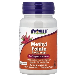 NOW Foods, метилфолат, 5000 мкг, 50 растительных капсул