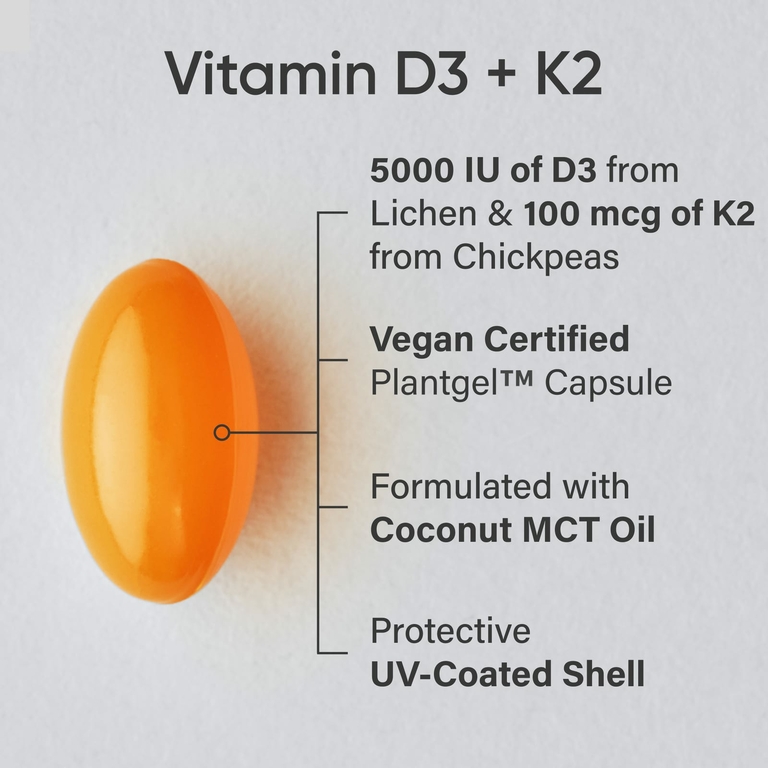 Sports Research, растительные витамины D3+K2, 60 растительных капсул