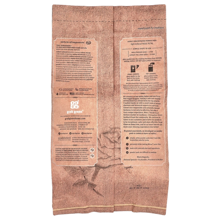 Grab Green, Stoneworks, моющие средства для стирки, лепесток розы, 50 загрузок, 1,65 фунта (750 г)