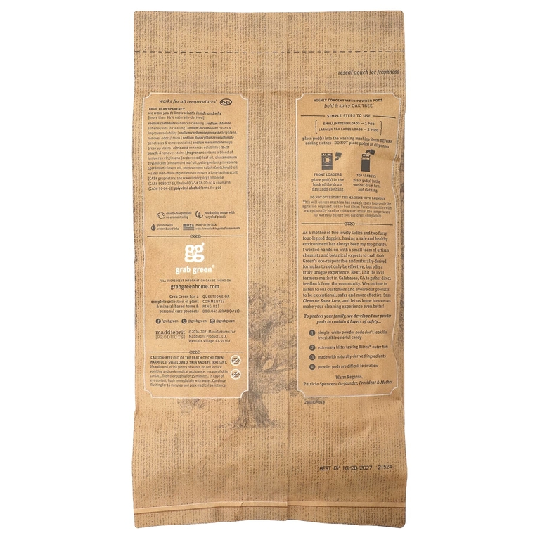 Grab Green, Stoneworks, капсулы со стиральным порошком, дуб, 50 стирок, 1,65 ф. (750 г)