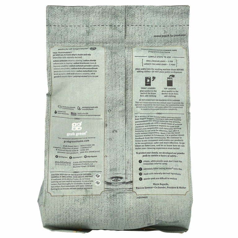 Grab Green, Stoneworks, капсулы со стиральным порошком, без отдушки, 50 загрузок, 750 г (1,65 унции)
