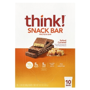 think!, протеиновый батончик, соленая карамель, 10 батончиков по 40 г (1,41 унции)