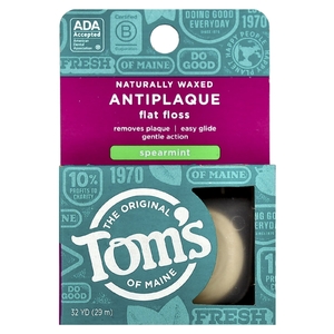 Tom's of Maine, Натуральная восковая плоская нить против зубного налета, мята, 29,2 м (32 ярда) (Товар снят с продажи) 