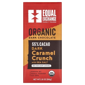 Equal Exchange, органический темный шоколад, карамельный кранч с морской солью, 55% какао, 80 г (2,8 унции)