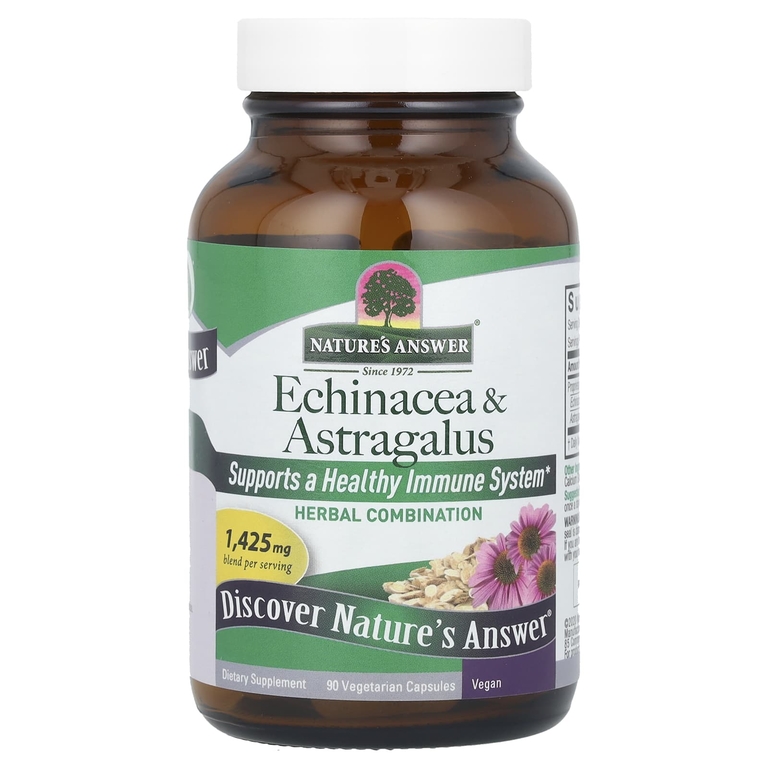 Nature's Answer, эхинацея и астрагал, 90 вегетарианских капсул