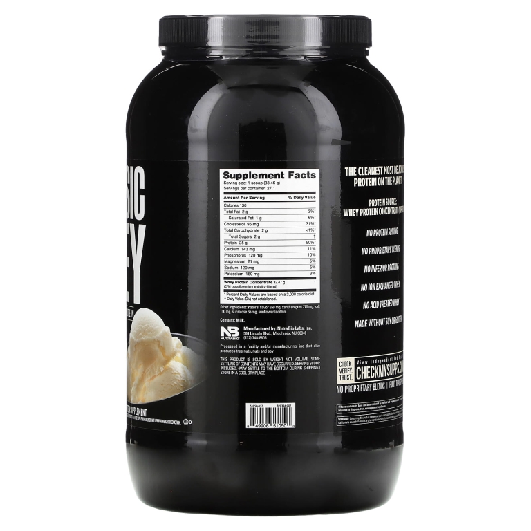 NutraBio, Classic Whey Protein, сливочный ваниль, 907 г (2 фунта)