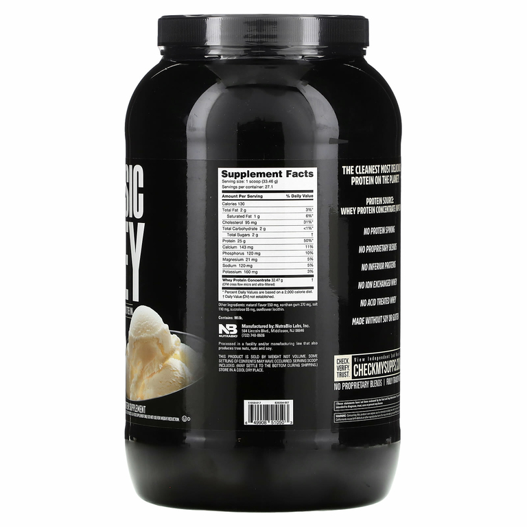 NutraBio, Classic Whey Protein, сливочный ваниль, 907 г (2 фунта)