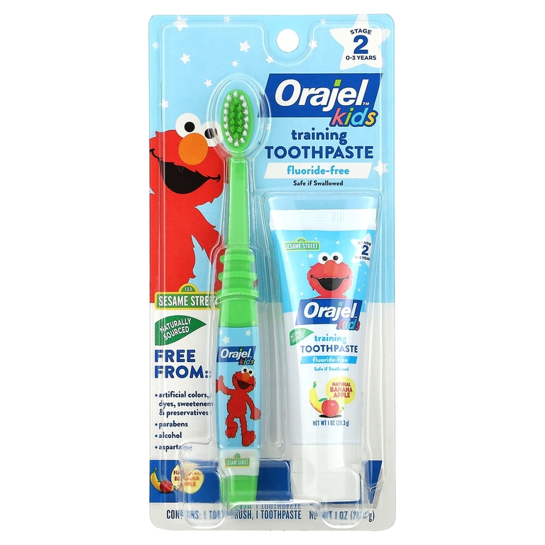 Orajel, очищающее средство для зубов и десен Elmo, без фторида, для детей в возрасте от 3 до 24 месяцев, смесь банана и яблока, 28,3 г (1 унция)