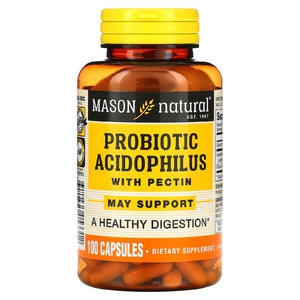 Mason Natural, пробиотик с ацидофильными лактобактериями Acidophilus с пектином, 100 капсул
