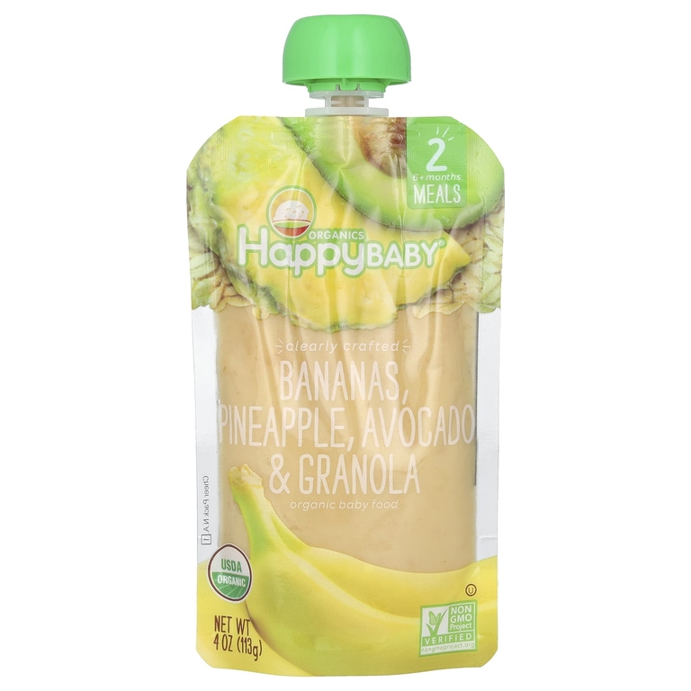 Happy Family Organics, Органическое детское питание, этап 2, от 6 лет, бананы, ананас, авокадо и гранола, 113 г (4 унции)