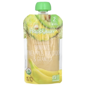 Happy Family Organics, Органическое детское питание, этап 2, от 6 лет, бананы, ананас, авокадо и гранола, 113 г (4 унции)