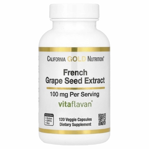 California Gold Nutrition, экстракт косточек французского винограда, 100 мг, 120 растительных капсул
