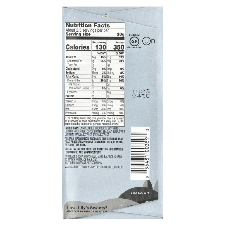 Lily's Sweets, темный шоколад, с морской солью, 70% какао, 80 г (2,8 унции)