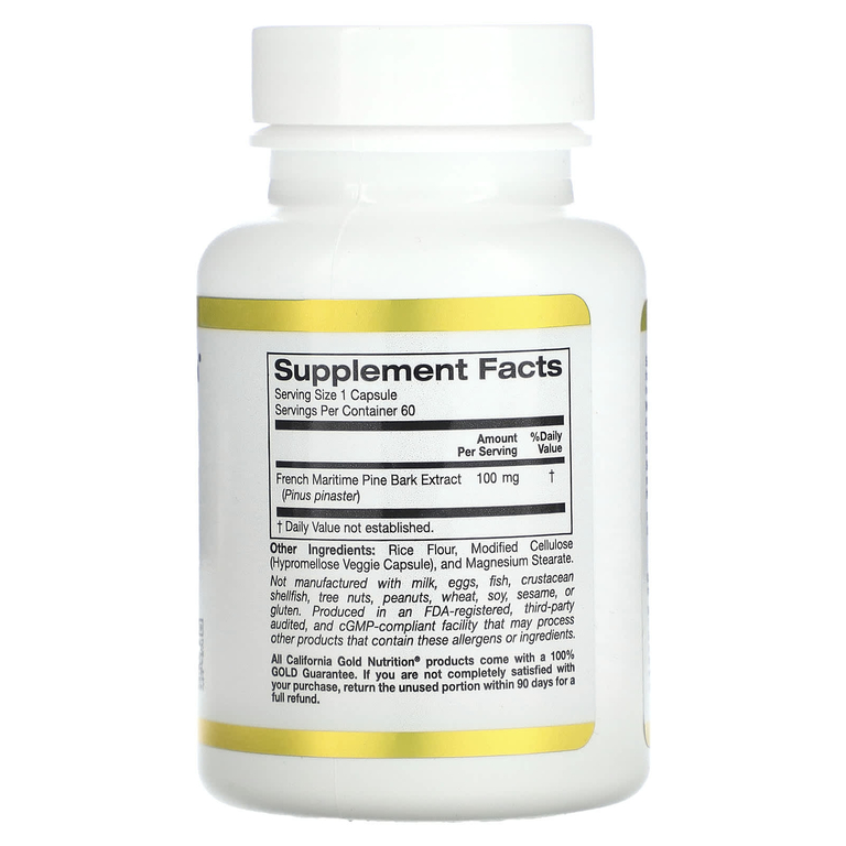 California Gold Nutrition, Oligopin, экстракт коры французской приморской сосны, 100 мг, 60 растительных капсул