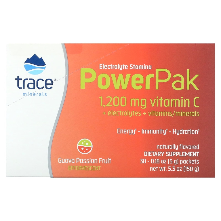 Trace Minerals ®, Electrolyte Stamina Power Pak, гуава и маракуйя, 30 пакетиков по 5 г (0,18 унции)