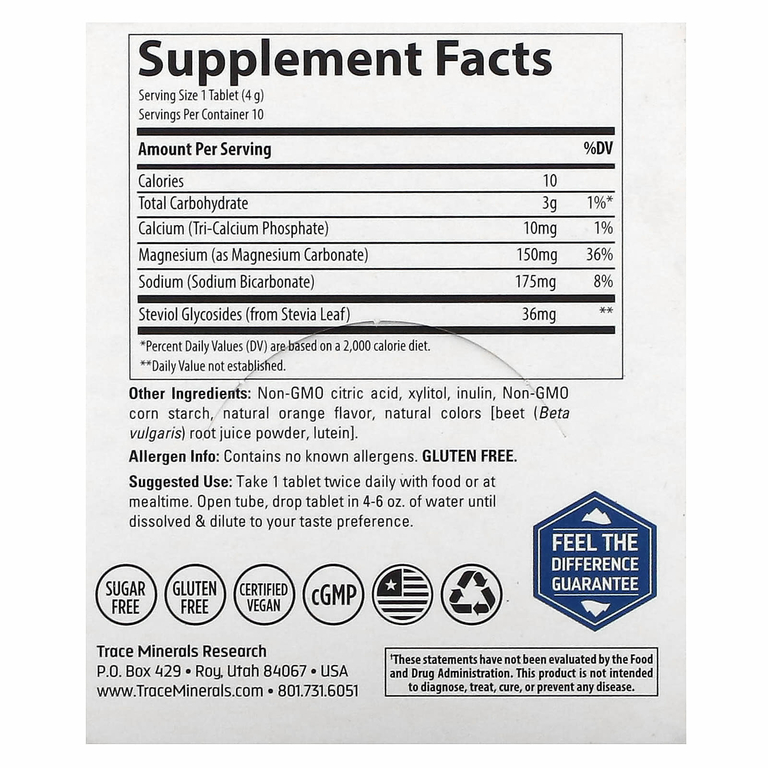 Trace Minerals ®, шипучие таблетки с магнием, апельсин, 8 туб, по 10 таблеток в каждом