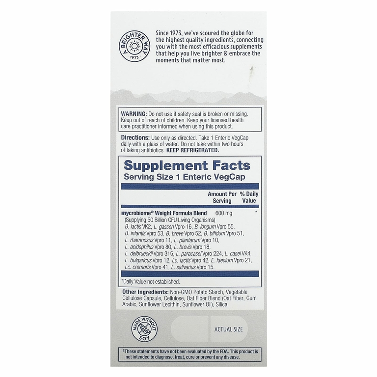 Solaray, Mycrobiome Probiotic Weight Formula, 50 млрд, 30 капсул с кишечным растительным экстрактом