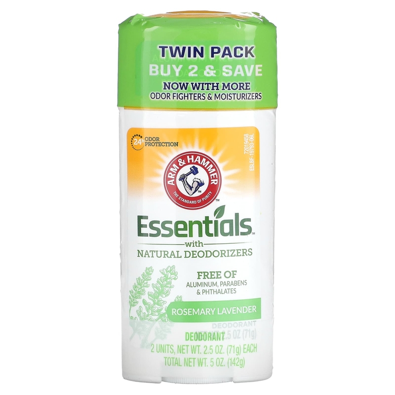 Arm & Hammer, Essentials с натуральными дезодорантами, дезодорант, розмарин и лаванда, 2 упаковки по 71 г (2,5 унции)