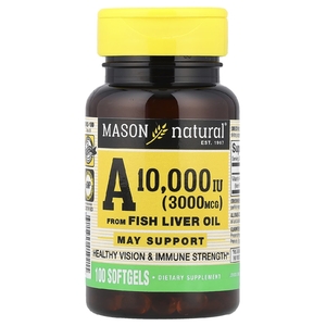 Mason Natural, витамин A из жира печени рыбы, 3000 мкг (10 000 МЕ), 100 капсул