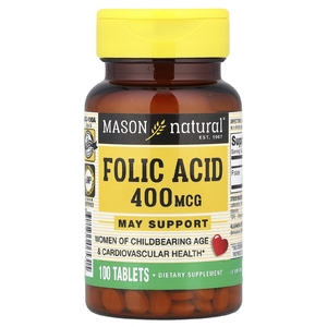 Mason Natural, фолиевая кислота, 400 мкг, 100 таблеток
