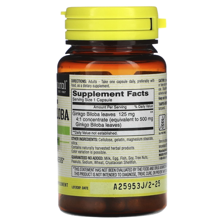 Mason Natural, экстракт гинкго билоба из цельного растения, 60 капсул