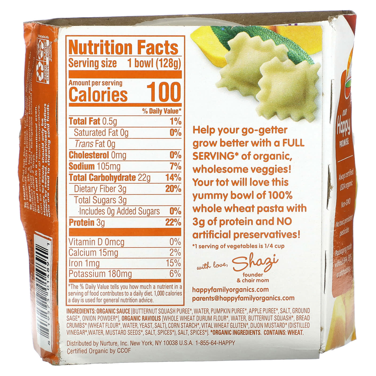 Happy Family Organics, Organics Happy Tot, Love My Veggies Bowl, Squash Ravioli, 4,5 унц. (128 г)