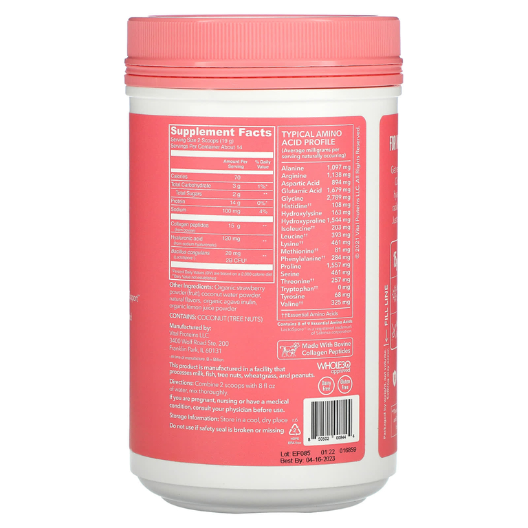 Vital Proteins, Beauty Collagen, клубника и лимон, 271 г (9,6 унции) (Товар снят с продажи) 