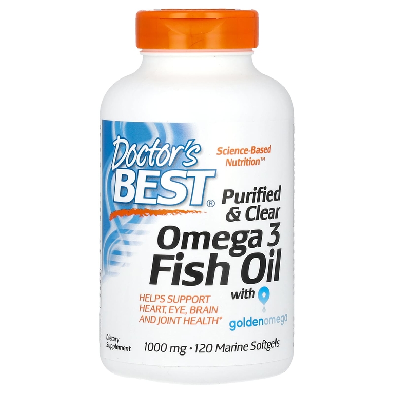 Doctor's Best, очищенный и прозрачный рыбий жир с омега-3, с добавлением Goldenomega, 2000 мг, 120 капсул из рыбьего желатина (1000 мг в 1 капсуле)