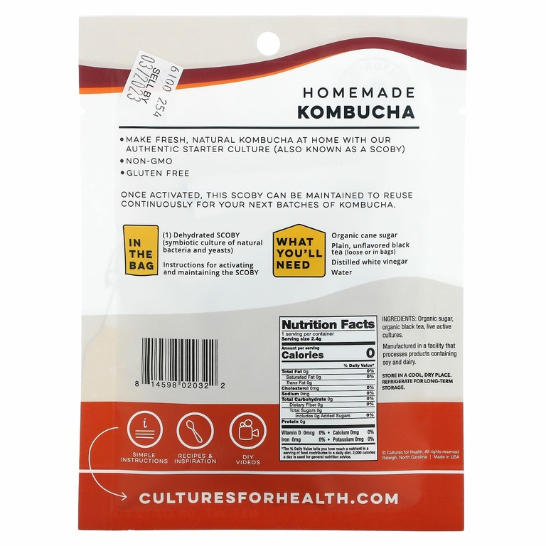 Cultures for Health, комбуча, 1 пакетик, 2,4 г (0,08 унции)