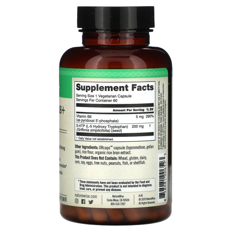 NatureWise, 5-HTP Plus+, 60 вегетарианских капсул