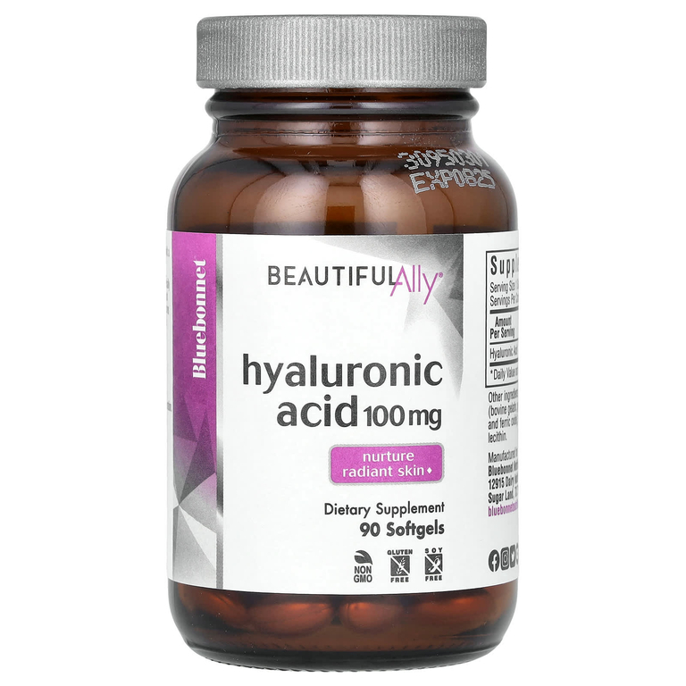 Bluebonnet Nutrition, Beautiful Ally, гиалуроновая кислота, 100 мг, 90 мягких таблеток