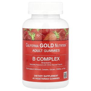 California Gold Nutrition, жевательные таблетки с комплексом витаминов группы B, клубника, 45 вегетарианских жевательных таблеток