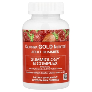 California Gold Nutrition, жевательные таблетки с комплексом витаминов группы B с витаминами B6 и B12, фолатом и биотином, клубника, 45 вегетарианских жевательных таблеток