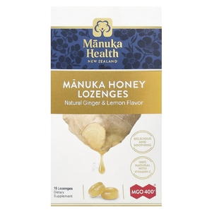 Manuka Health, Леденцы с медом Manuka, MGO 400+, имбирь и лимон, 15 леденцов