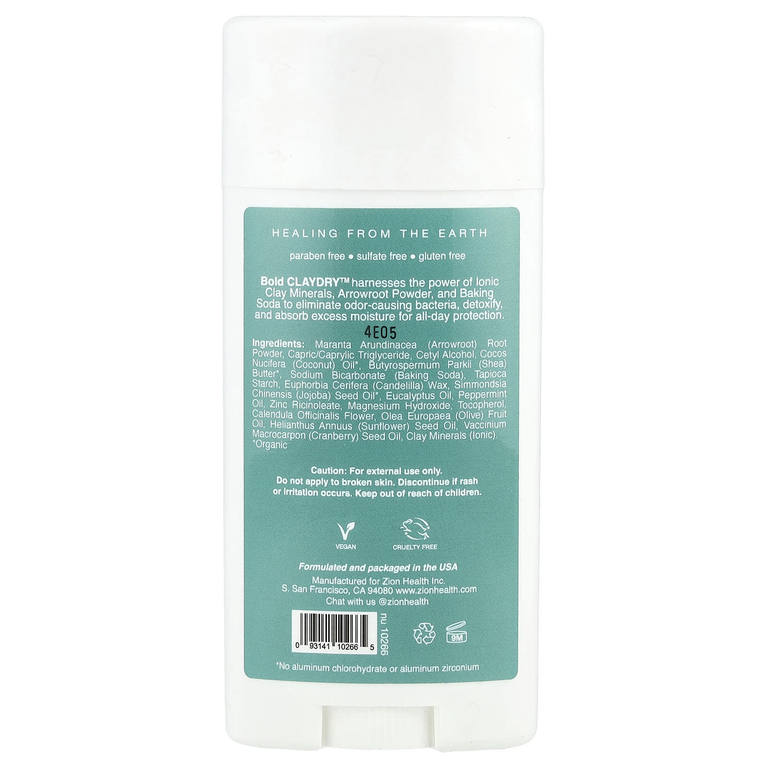 Zion Health, Bold, ClayDry, дезодорант, «Эвкалипт и мята», 80 г (2,8 унции)