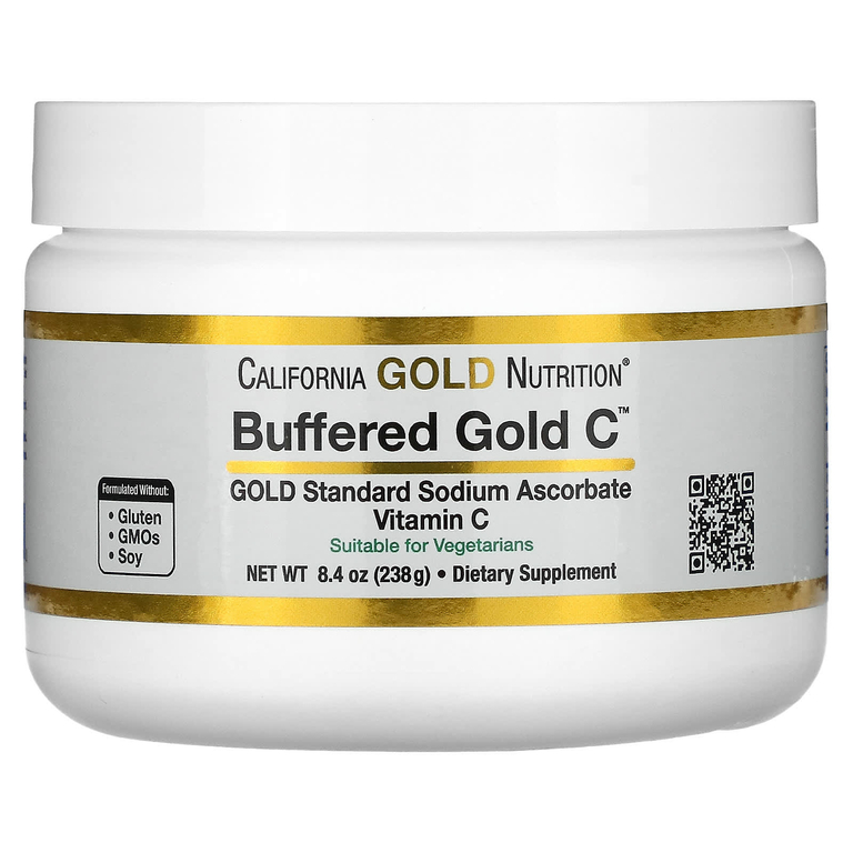 California Gold Nutrition, Buffered Gold C, некислый витамин C в порошке, аскорбат натрия, 238 г (8,40 унции)