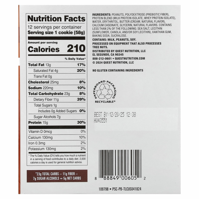 Quest Nutrition, Protein Cookie, арахисовая паста, 12 штук, 58 г (2,04 унции)