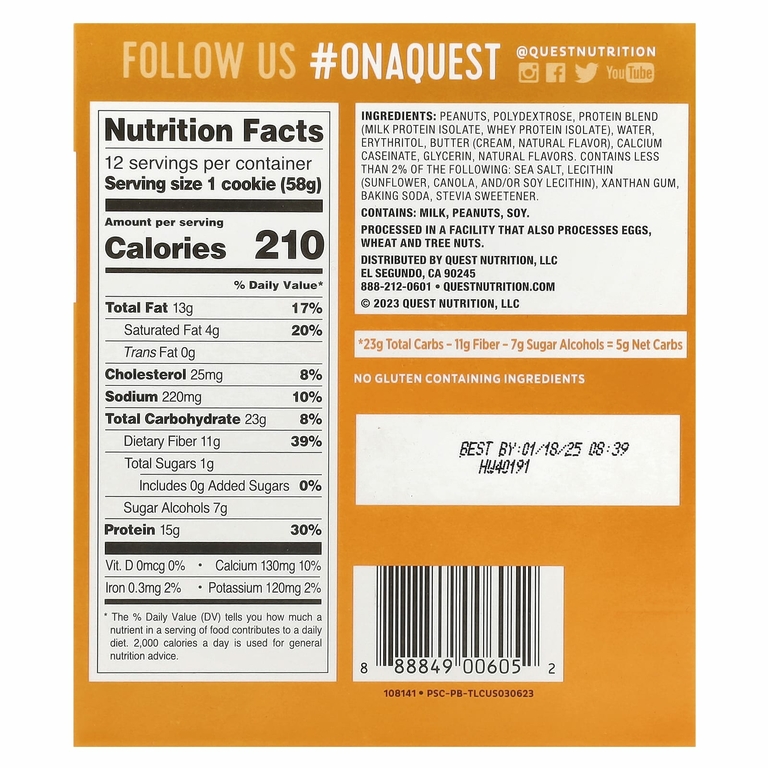 Quest Nutrition, Protein Cookie, арахисовая паста, 12 штук, 58 г (2,04 унции)