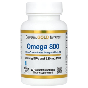 California Gold Nutrition, омега 800, ультраконцентрированный рыбий жир с омега-3, в форме триглицеридов KD-Pur, 1000 мг, 30 капсул из рыбьего желатина