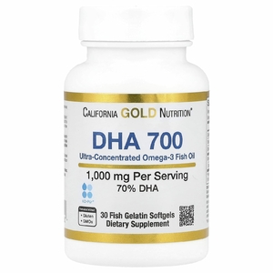 California Gold Nutrition, DHA 700, рыбий жир фармацевтической степени чистоты, 1000 мг, 30 рыбно-желатиновых капсул