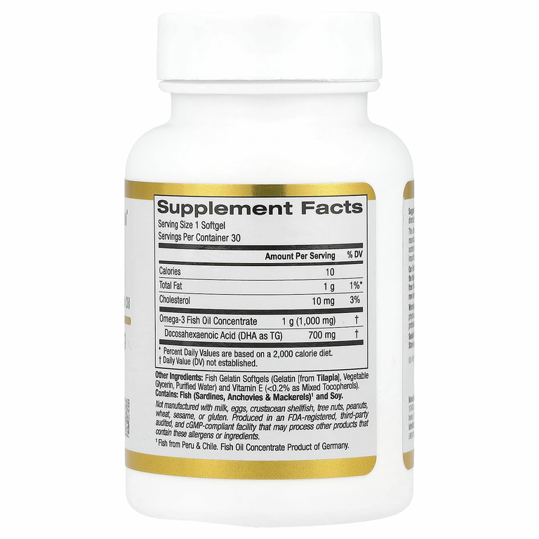 California Gold Nutrition, DHA 700, рыбий жир фармацевтической степени чистоты, 1000 мг, 30 рыбно-желатиновых капсул