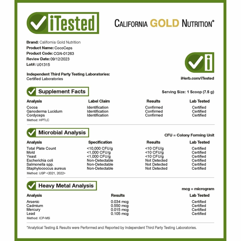 California Gold Nutrition, Superfoods, CocoCeps, органическое какао, кордицепс и рейши, 225 г (7,93 унции)